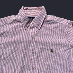 Ralph Lauren Men's 16 Pink/White Pinstripe Pony Long Sleeve Classic Fit 34/35